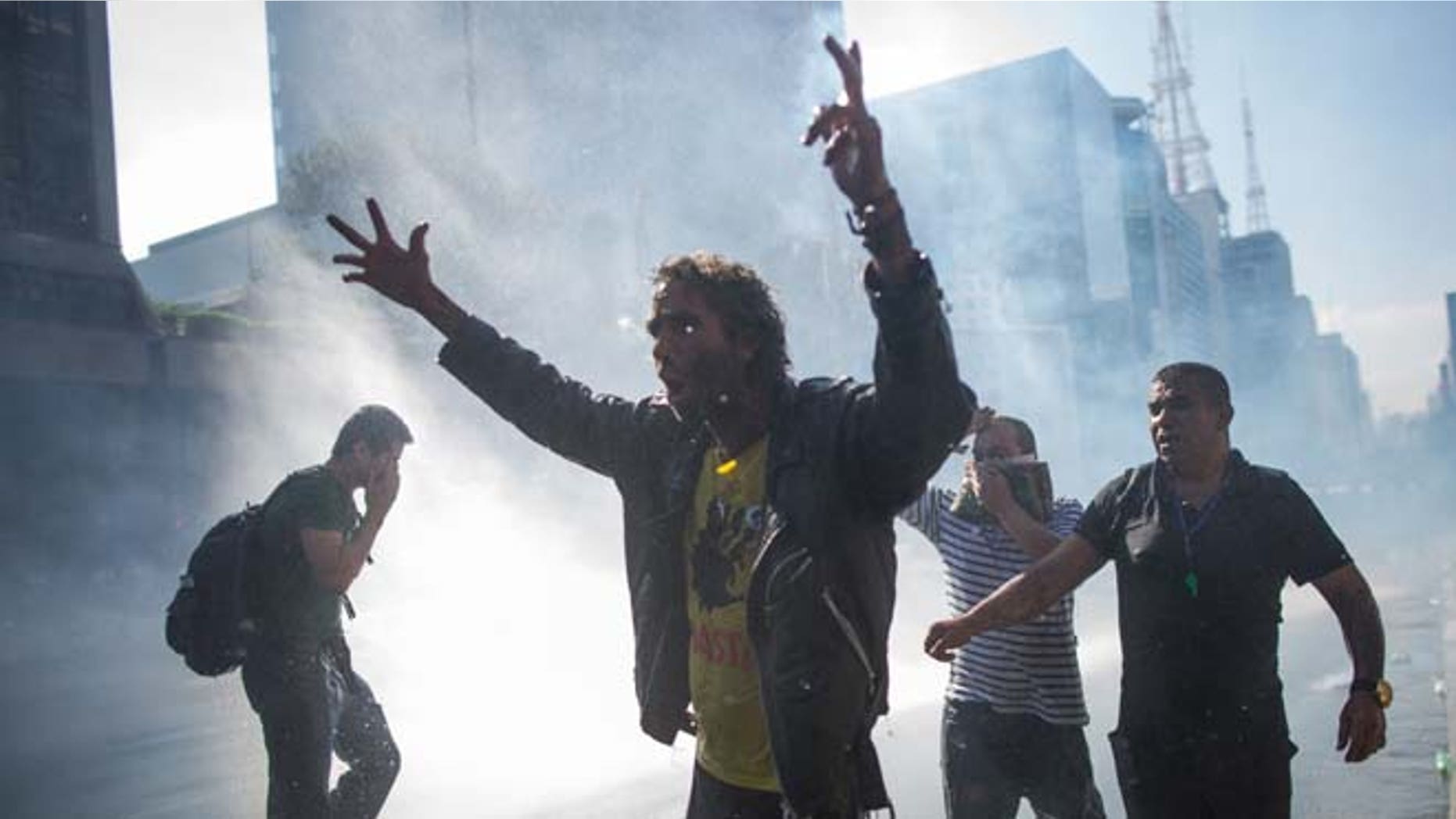 Protesters demonstrate against the appointment of former President Lula to a ministerial position on March 18, 2016, in Sao Paulo, Brazil.