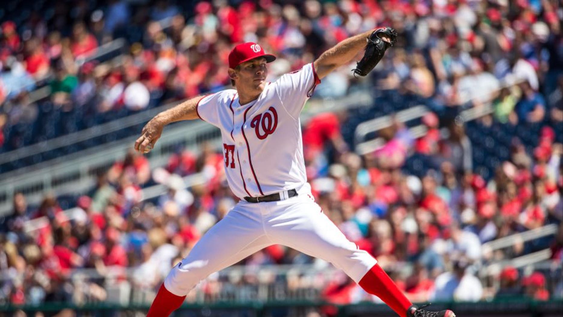 WASHINGTON, DC - APRIL 24: Stephen Strasburg #37 of the Washington Nationals pitches against the Minnesota Twins on April 24, 2016 at Nationals Park in Washington, DC. The Nationals defeated the Twins 6-5. (Photo by Brace Hemmelgarn/Minnesota Twins/Getty Images)