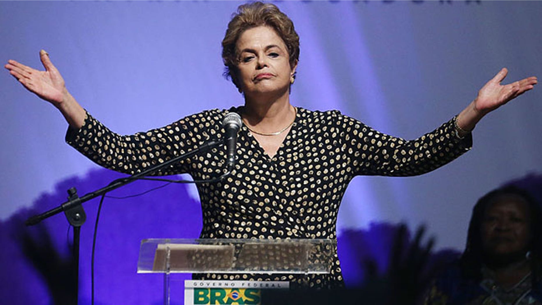 BRASILIA, BRAZIL - MAY 10: Embattled Brazilian President Dilma Rousseff speaks at a women's conference on May 10, 2016 in Brasilia, Brazil. Rousseff is facing an impeachment vote in the Senate tomorrow that could force her to step down from the presidency for 180 days and face trial. (Photo by Mario Tama/Getty Images)