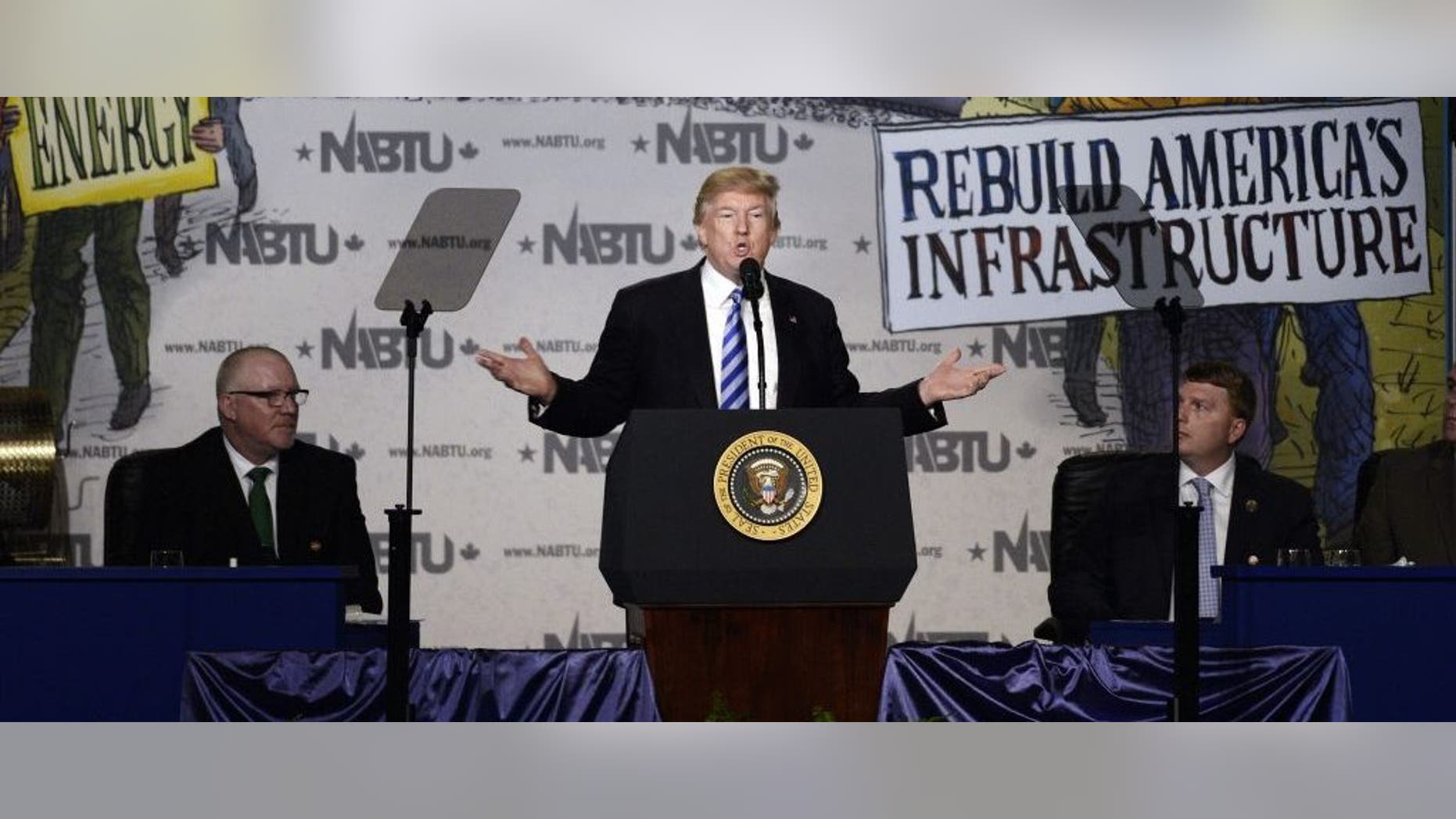 WASHINGTON, D - APRIL 4: US President Donald Trump makes remarks at the 2017 North America's Building Trades Unions National Legislative Conference at the Washington Hilton on April 4, 2017 in Washington, DC. (Photo by Olivier Douliery-Pool/Getty Images)