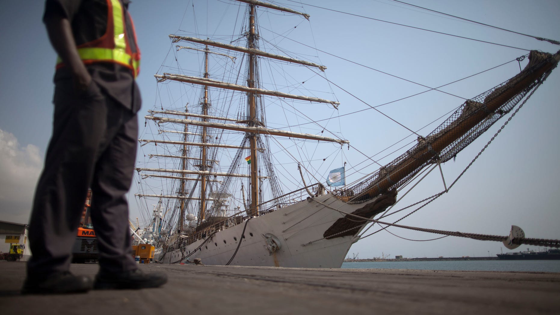 Dec. 14, 2012: Argentina's three-masted navy training tall ship ARA Libertad, which was seized on Oct. 2 as collateral for unpaid bonds dating from Argentina's economic crisis a decade ago, sits docked at the port in Tema, outside Accra, in Ghana.