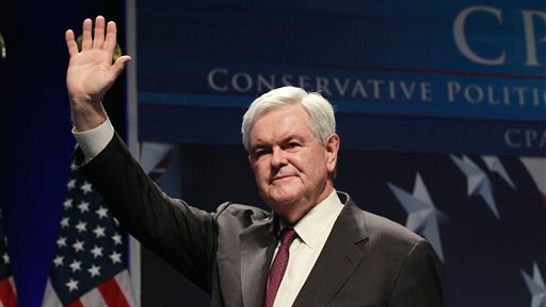 FILE - In a Feb. 10, 2011 file photo, former House Speaker Newt Gingrich addresses the Conservative Political Action Conference (CPAC) in Washington. Republican officials say Gingrich intends to take a formal step in the next two weeks toward a run for the 2012 Republican presidential nomination. The officials say an announcement is likely in the first half of March. (AP Photo/Alex Brandon, File)