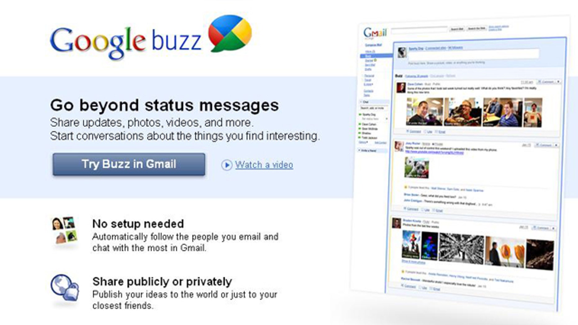 Google's new Buzz feature lets you share updates, photos, videos, and more.