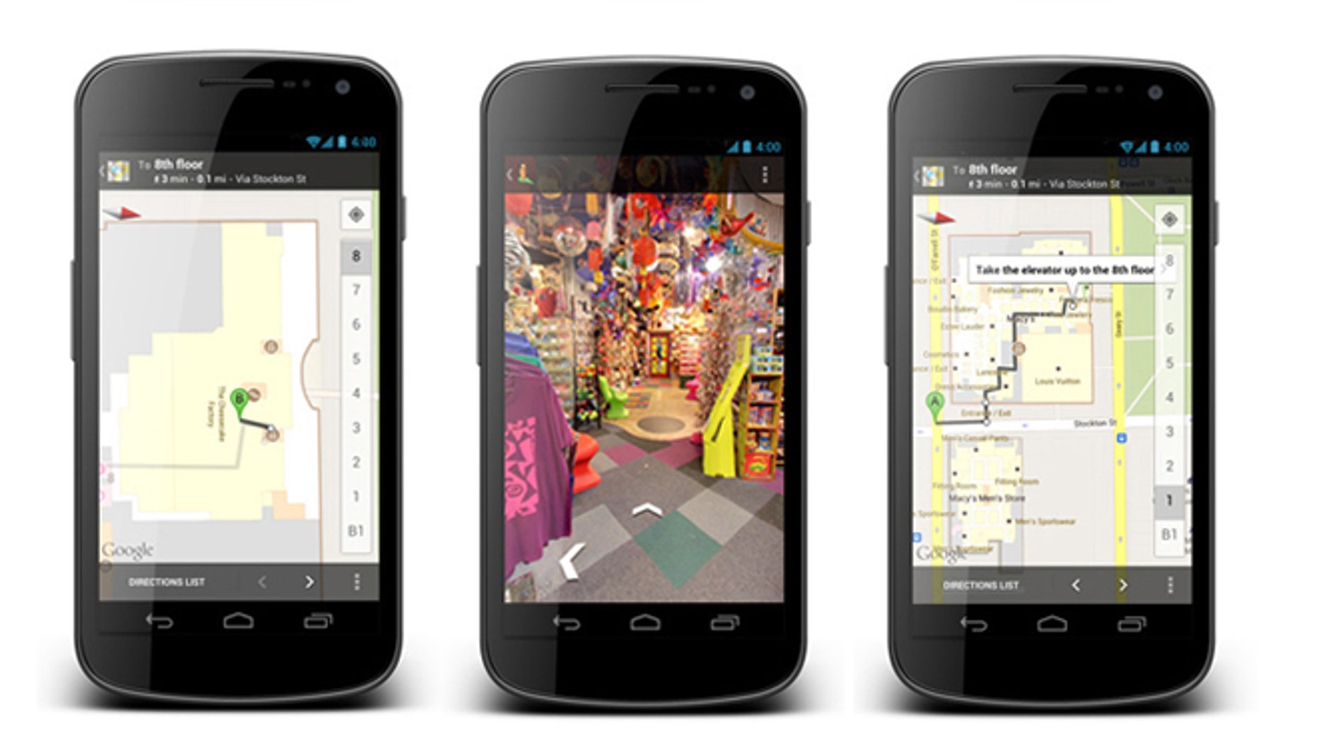 May 9, 2012: A new update to Google Maps offers not just maps of indoor locations but walking directions within buildings.