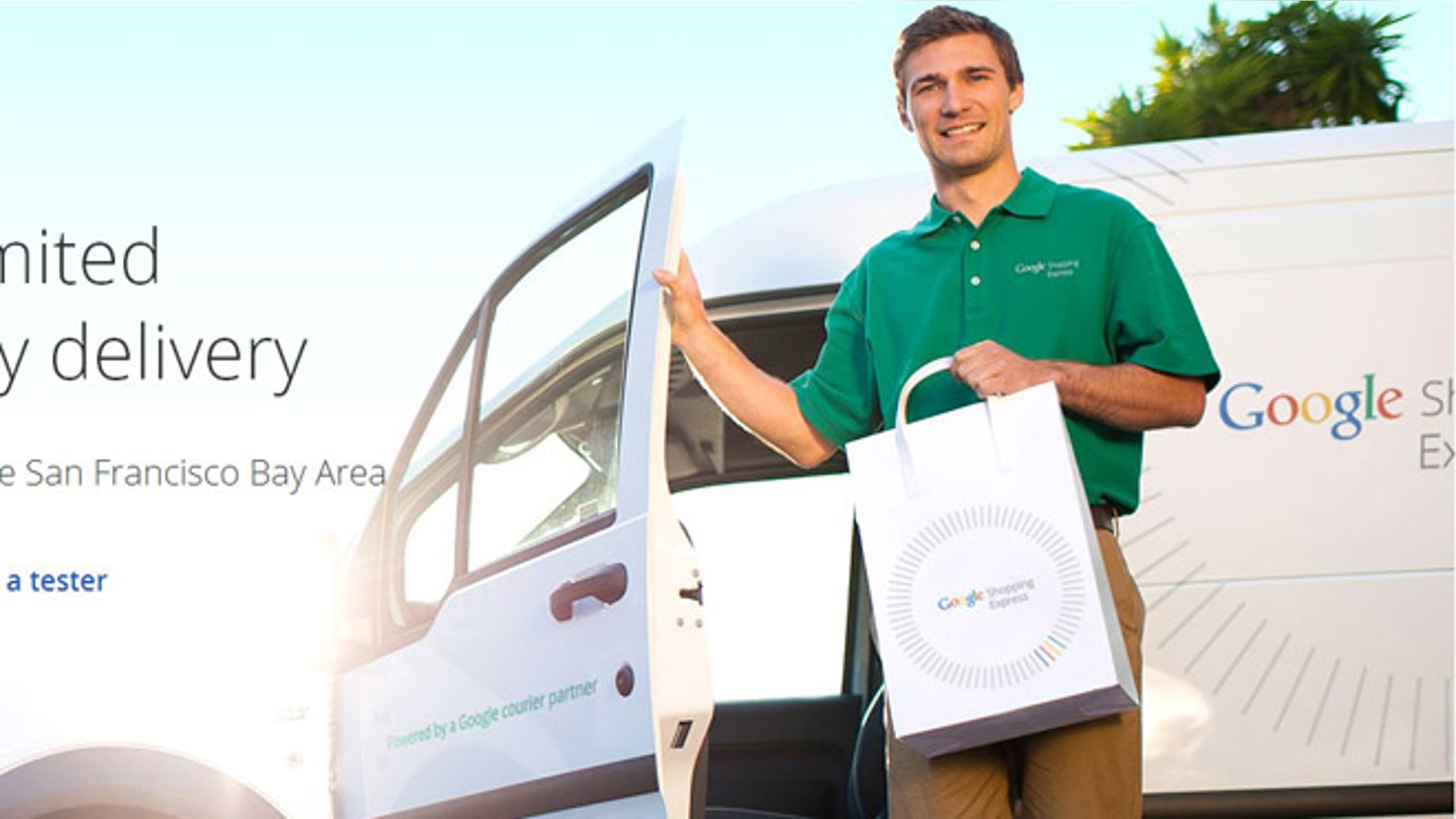 A screenshot of the website for Google Shopping Express, a new program by the web giant that offers free, same-day deliver of products.