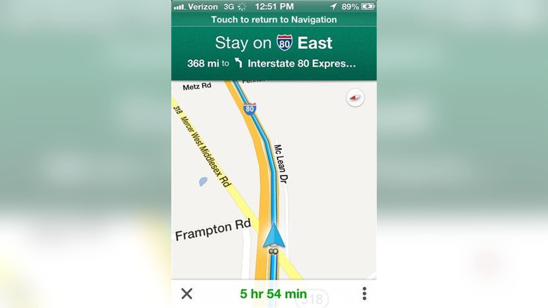 In this undated screenshot, the Google Maps application is demonstrated on an iPhone.