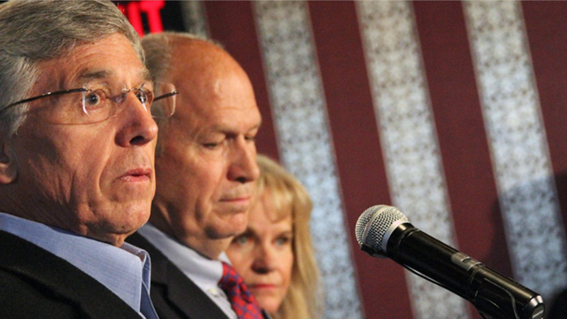 September 2, 2014: Former Alaska Democratic party gubernatorial candidate Byron Mallott, left, appears with independent candidate Bill Walker, middle, at a news conference in Anchorage. Walker and Mallott will combine on a unified ticket to face Republican Gov. Sean Parnell in the general election. (AP Photo/Mark Thiessen)