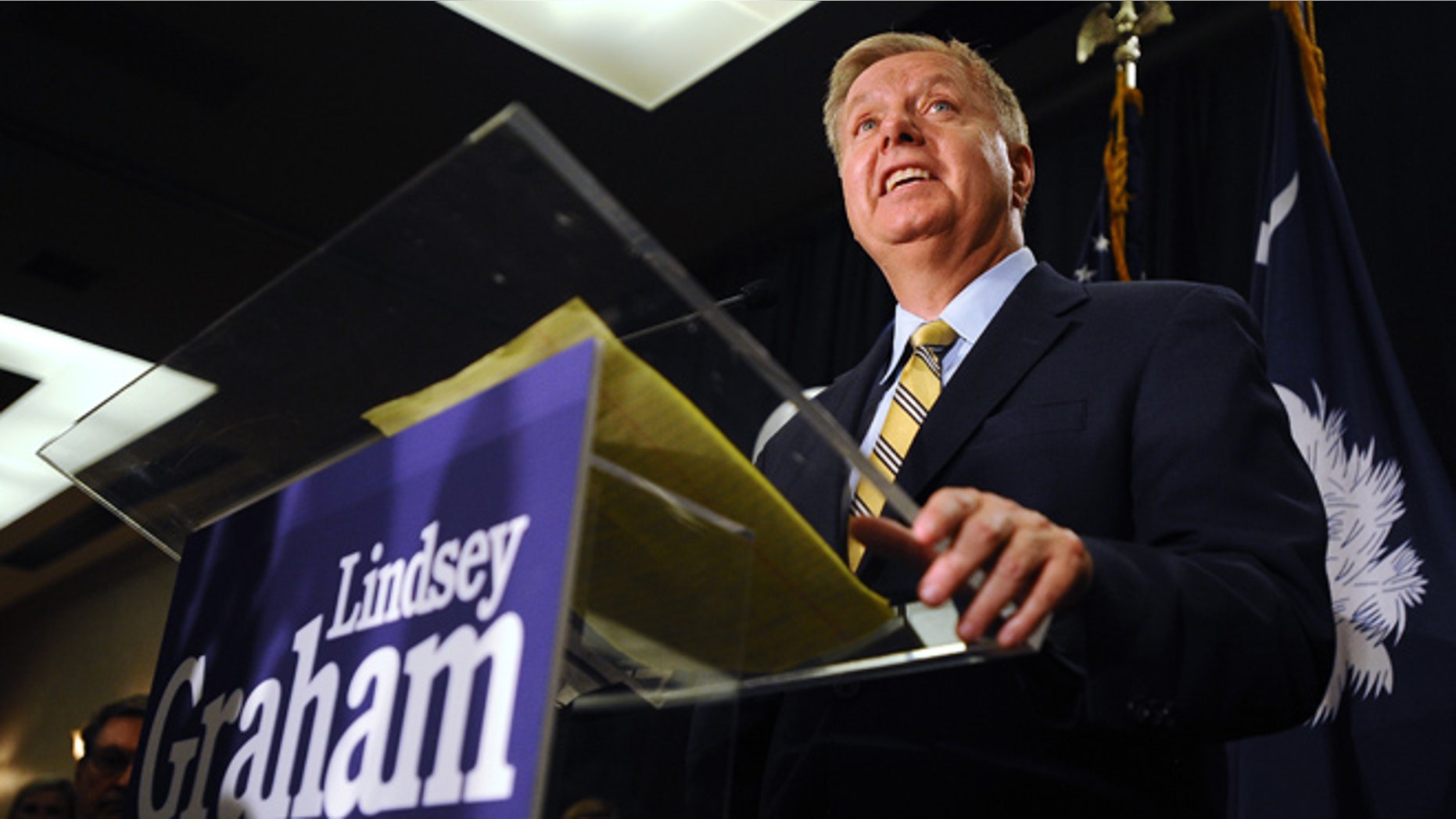 June 10, 2014: Sen. Lindsey Graham, R-S.C., speaks to supporters after winning the South Carolina Republican primary, in Columbia, S.C.