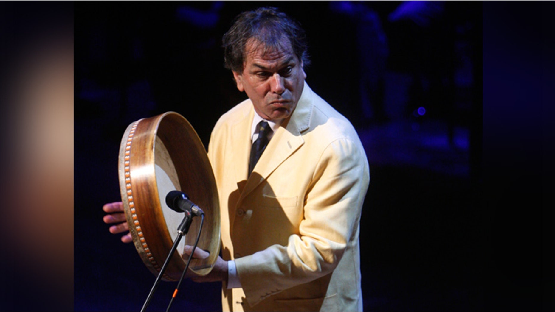 Mickey Hart of the Grateful Dead performing at a memorial service for the late CBS News anchorman Walter Cronkite at the Lincoln Center in New York.