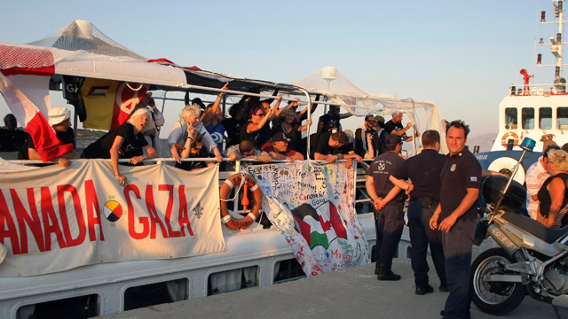 July 4: A boat taking part in a flotilla seeking to break Israel’s Gaza Strip sea blockade tried to leave the southern island of Crete Monday, but was turned back by Greek forces.