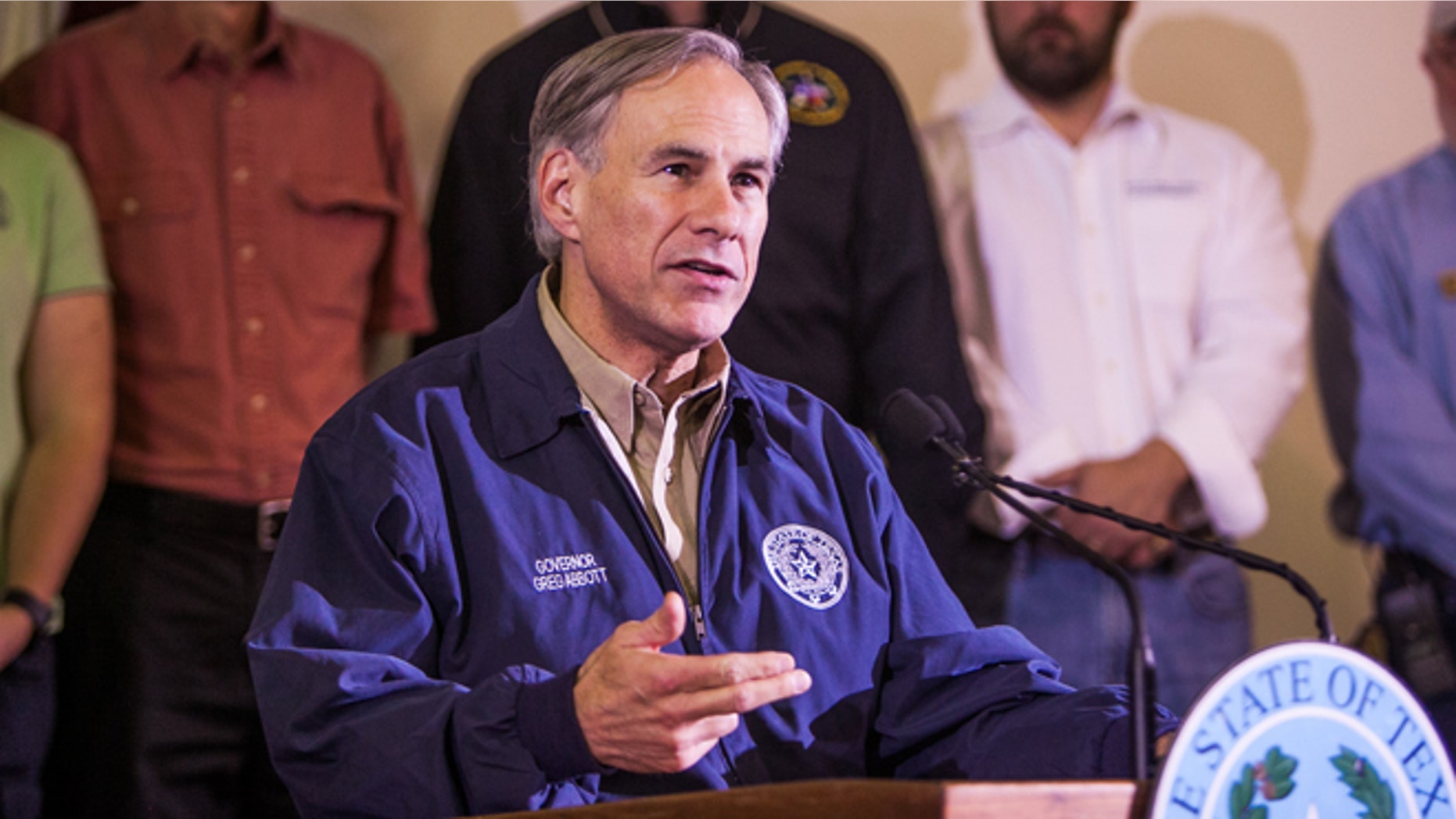 Texas Gov. Greg Abbott speaks at a news conference on May 25, 2015 in Wimberly, Texas. (Photo by Drew Anthony Smith/Getty Images)