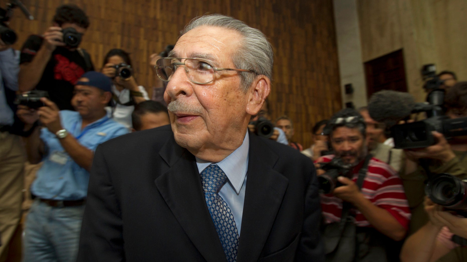 Former dictator Jose Efrain Rios Montt listens to the verdict in his genocide trial in Guatemala City, on May 10, 2013.