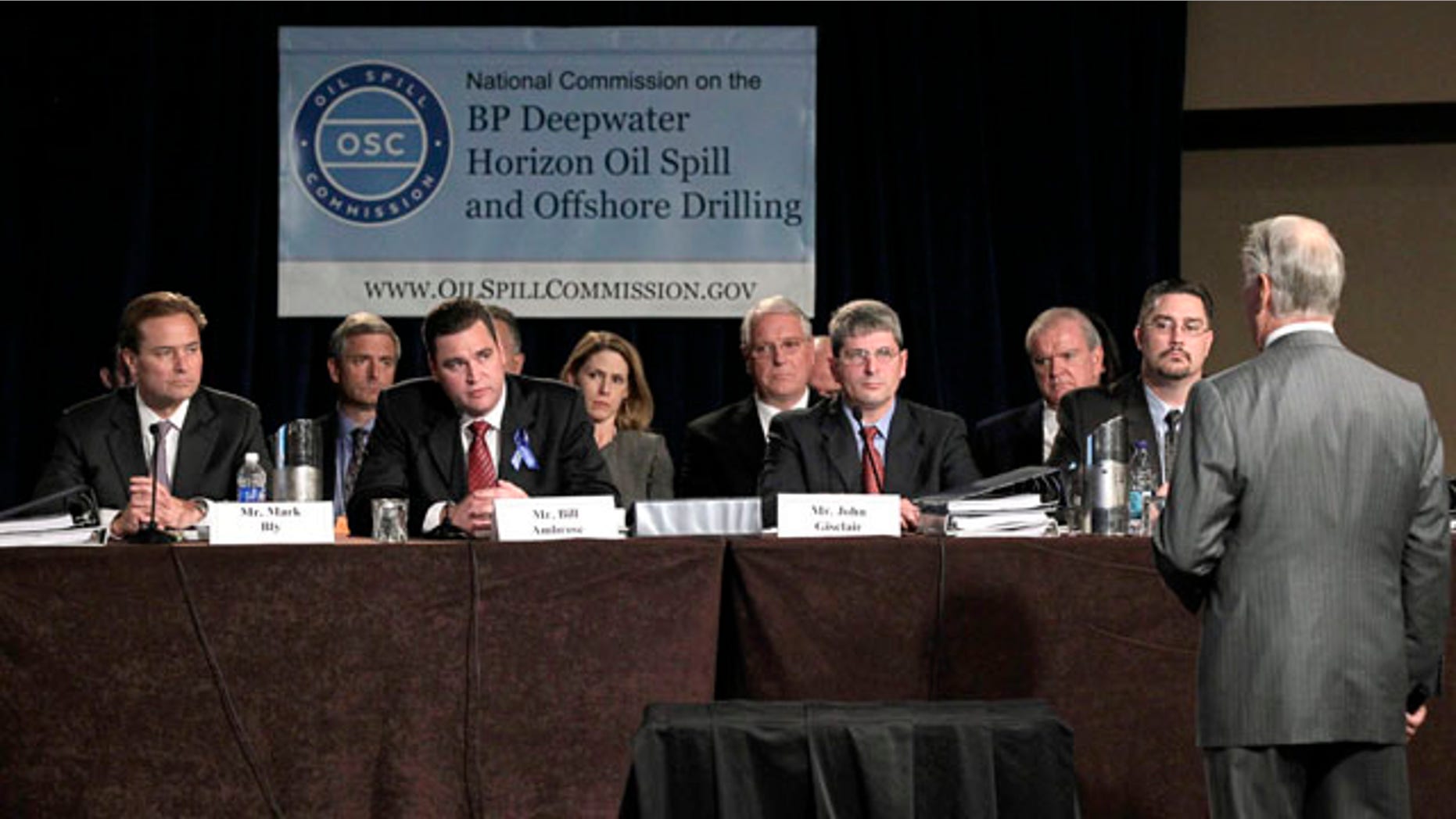 Nov. 8: A panel with representatives from BP, Transocean and Halliburton, give their views before the National Commission on the BP Deepwater Horizon Oil Spill and Offshore Drilling, and the commission's Chief Counsel Fred Bartlit, right, during the panel's public hearing in Washington, D.C.