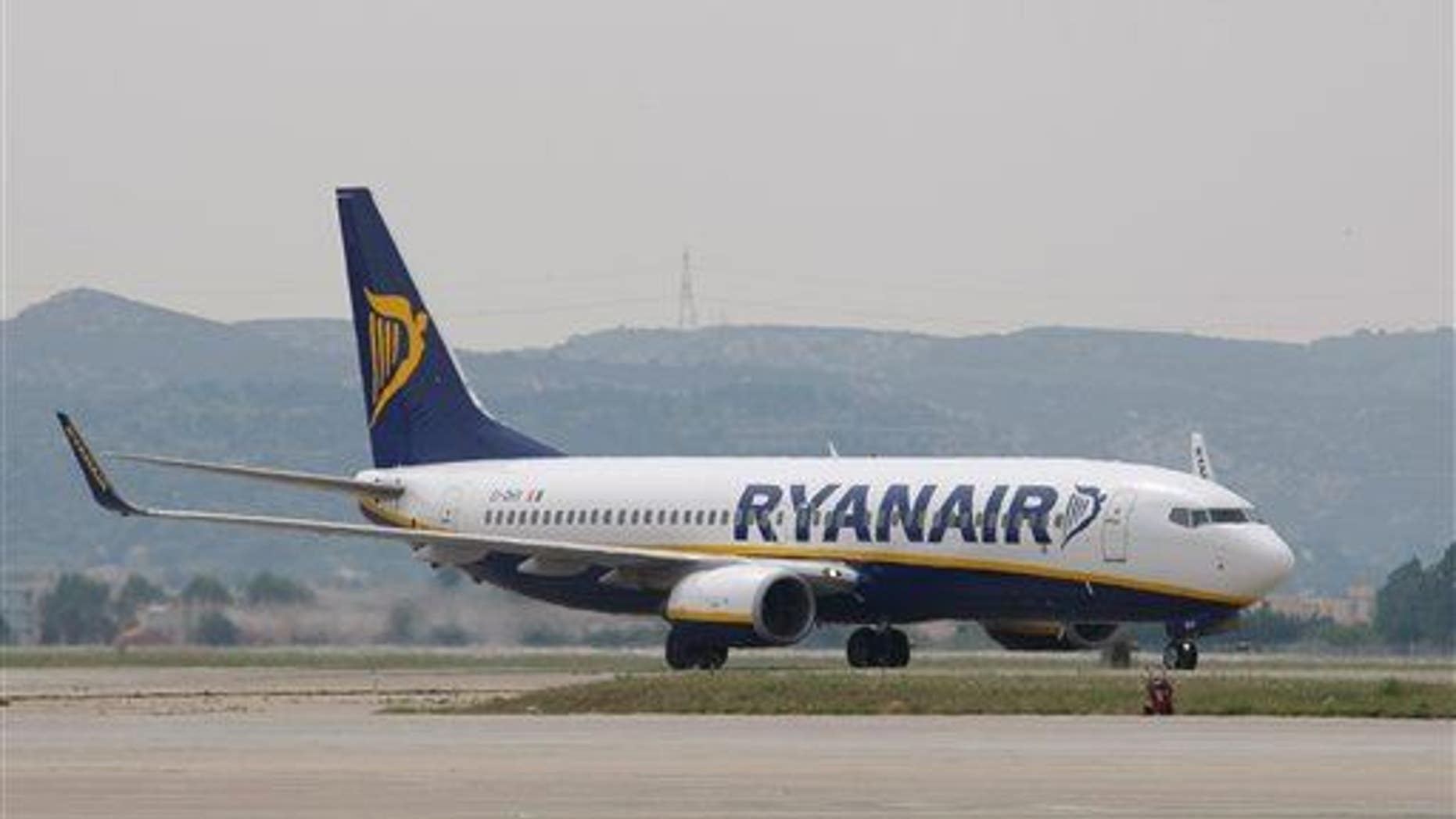 A Ryanair plane lands at the Marseille Provence airport, in Marignane, southern France.