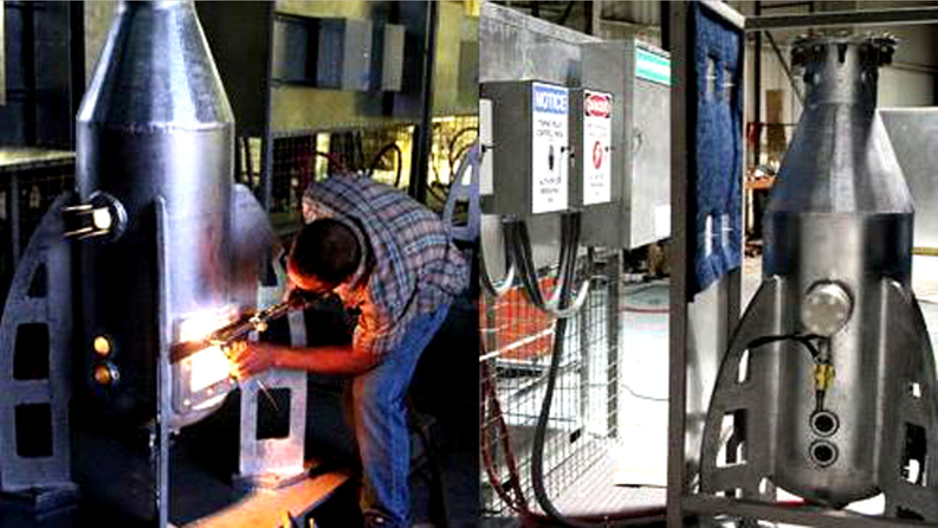 The website for Newton Systems shows the construction of hail cannons -- which inventor Newton Wimmer says can control the weather.