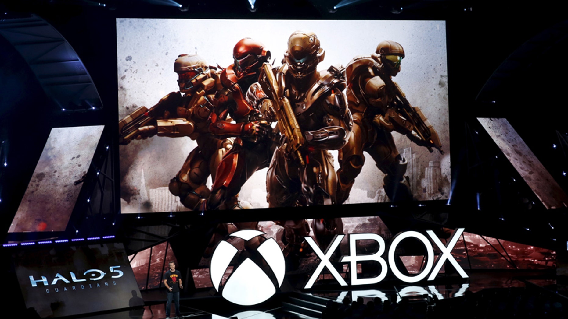 Josh Holmes, executive producer at 343 Industries, introduces the "Halo 5: Guardians" video game during game publisher Microsoft's Xbox media briefing before the opening day of the Electronic Entertainment Expo, or E3, in Los Angeles, Calif., June 15, 2015.