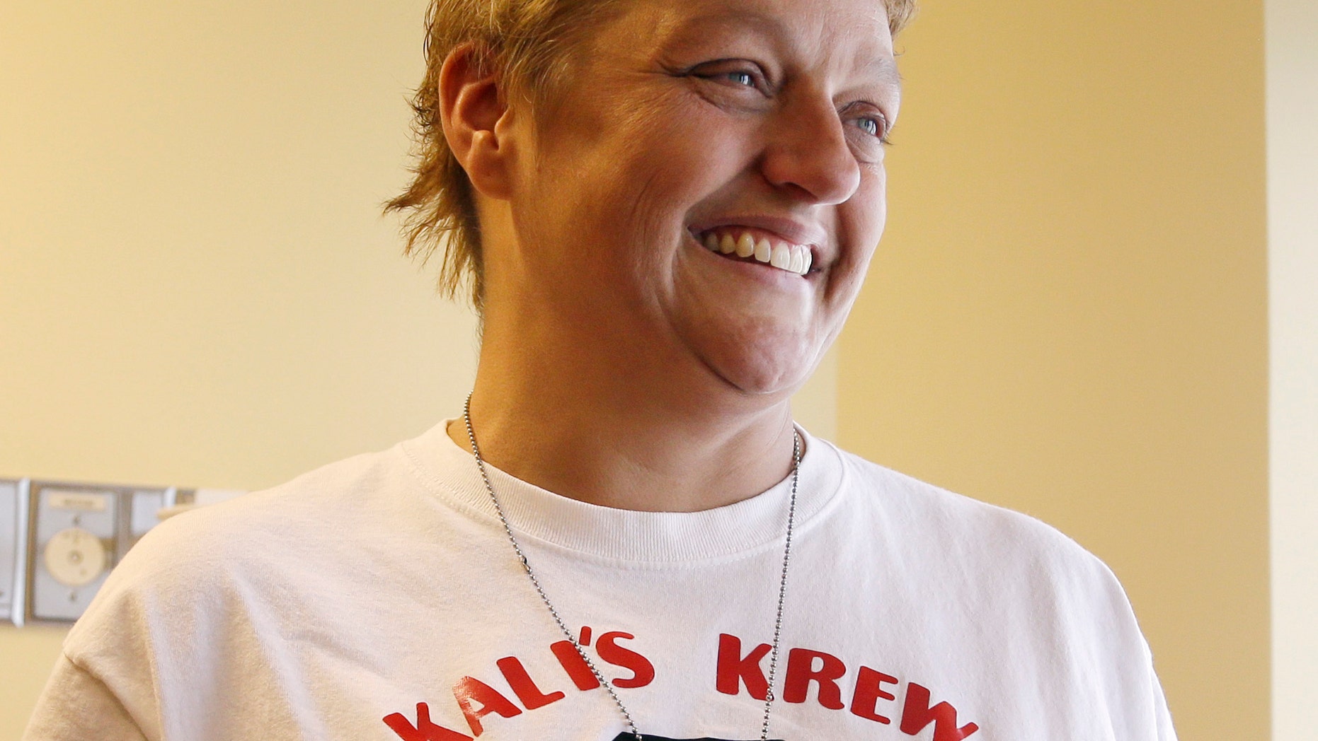 Traci Hardig, mother of Kali Hardig, not pictured, is interviewed at Arkansas Children's Hospital in Little Rock, Ark. (AP Photo/Danny Johnston)