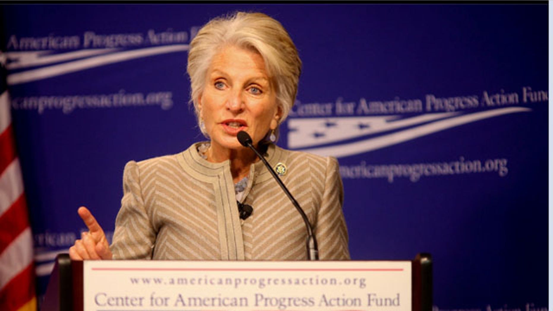 This photo, provided by www.harman.house.gov, shows longtime Calif. Rep. Jane Harman at the Center for American Progress Action Fund. Harman is making calls to members of the Democratic House leadership to notify them of her desire to leave Congress to lead the Woodrow Wilson International Center.