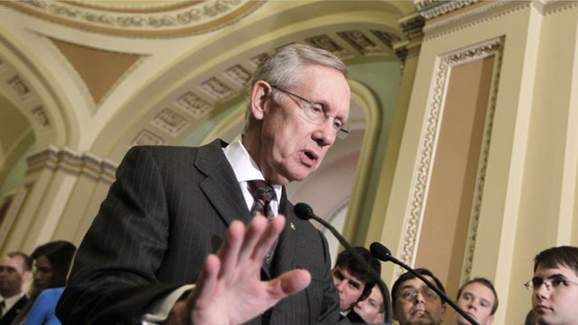October 4: Senate Majority Leader Harry Reid meets with reporters on Capitol Hill in Washington.