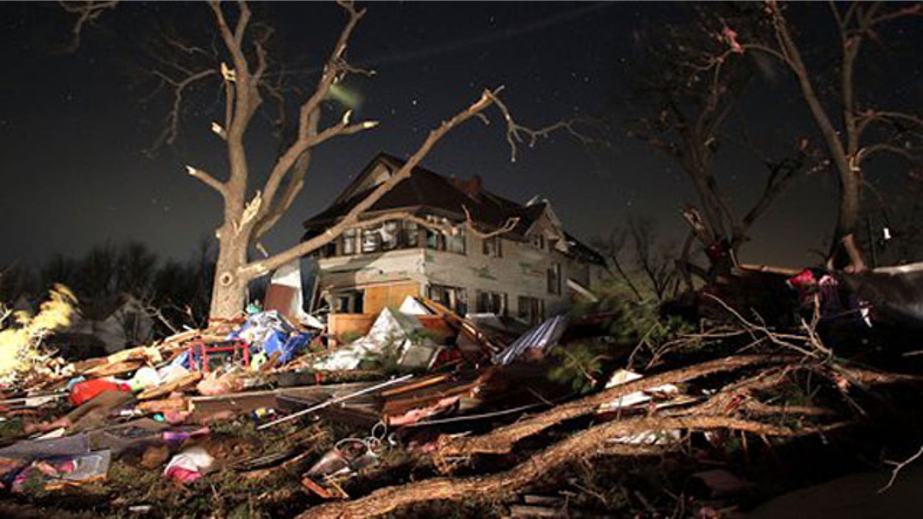 Feb. 29, 2012: Damage is seen in the town of Harveyville in Wabaunsee County Kansas after an apparent tornado passed through the town Tuesday night. Kansas Gov. Sam Brownback declared a state of emergency late Tuesday after an apparent tornado struck Harveyville, part of a powerful storm system that pounded the state's midsection.