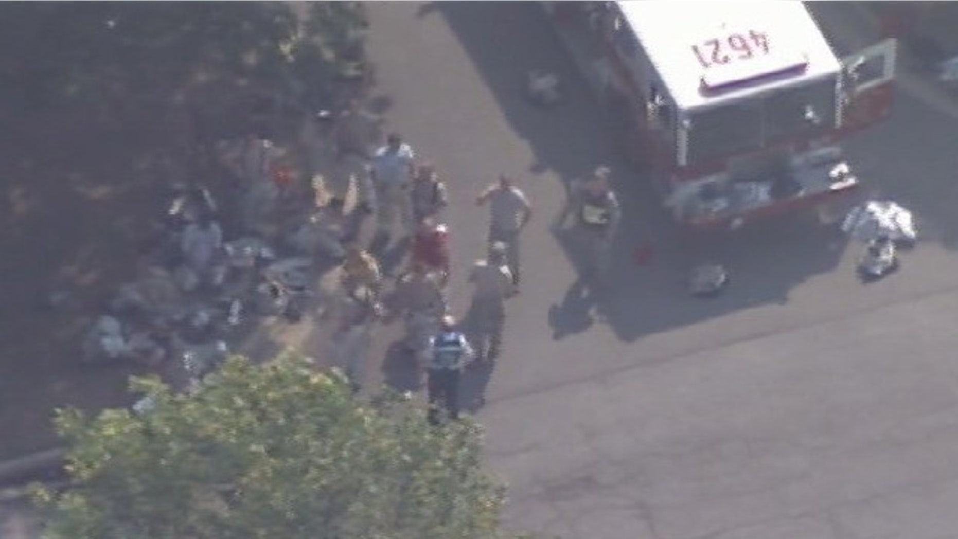 Emergency personnel respond to a hazmat situation at Scott Air Force Base.