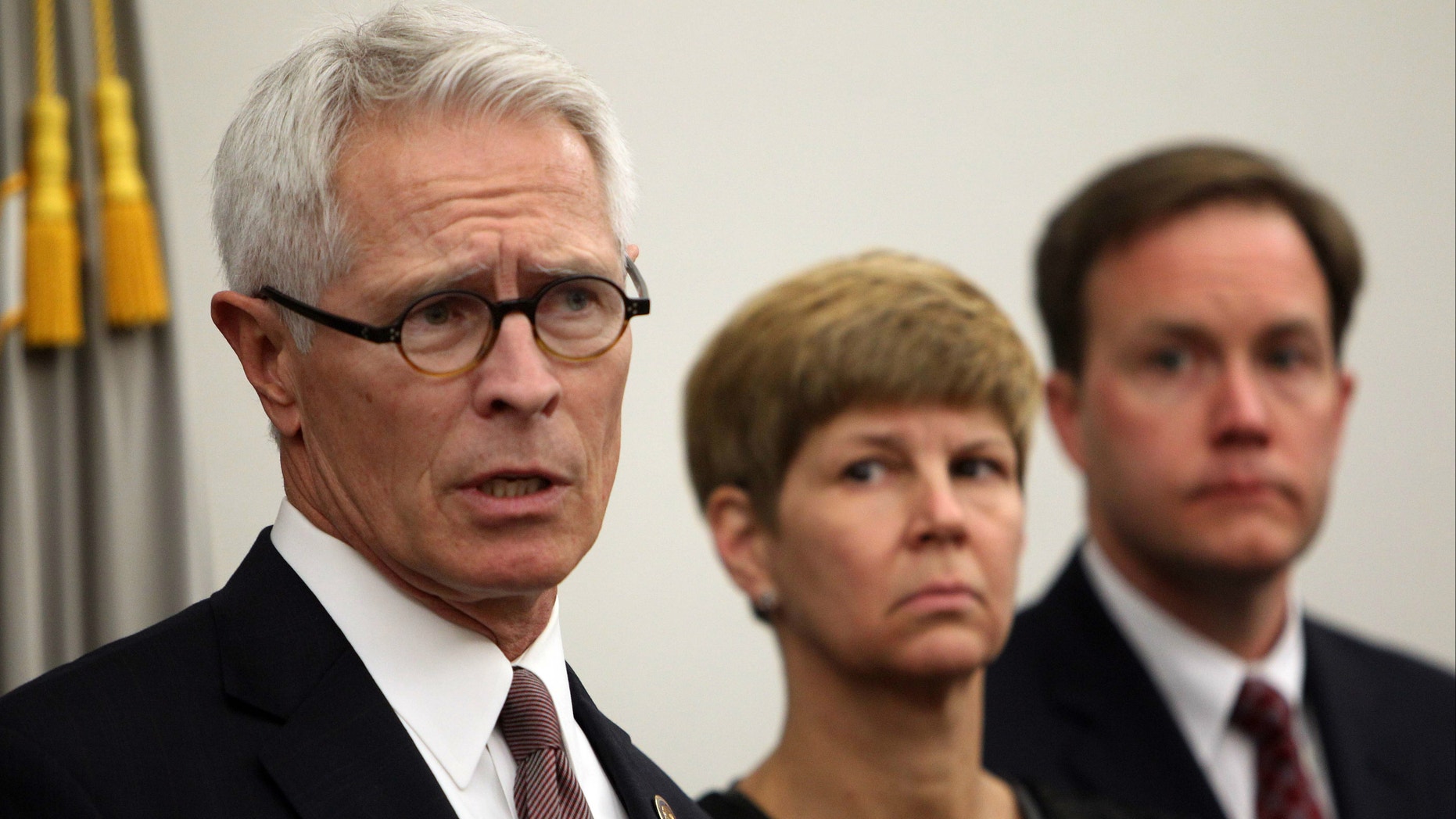 Barry Grissom, U.S. Attorney for the District of Kansas speaks at the U.S. District Court in Concord, N.HJ. after the sentencing of medical technician David Kwiatkowski. Kwiatkowski was sentenced to 39 years in prison for stealing painkillers and infecting dozens of patients in four states, including Kansas, with hepatitis C through tainted syringes.