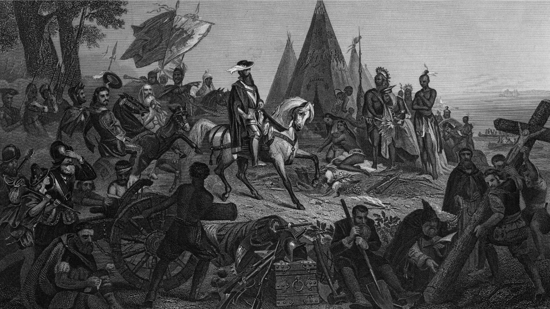 21st May 1540, Spanish explorer Hernando de Soto ( 1500 - 1542 ) 'discovers' the Mississippi. (Photo by Three Lions/Getty Images)