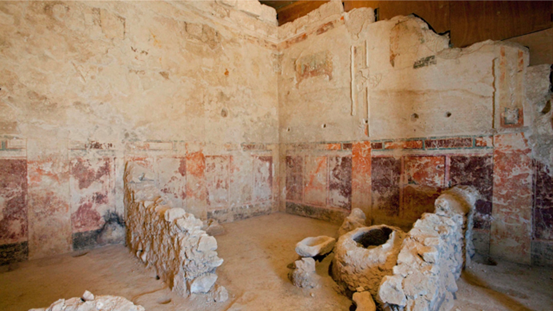 September 21: Frescos discovered in the Herodium complex, in the West Bank, south of Jerusalem. Israeli archaeologists have excavated a lavish private box in a 400-seat theater located at King Herod's winter palace in the Judean desert. (AP)