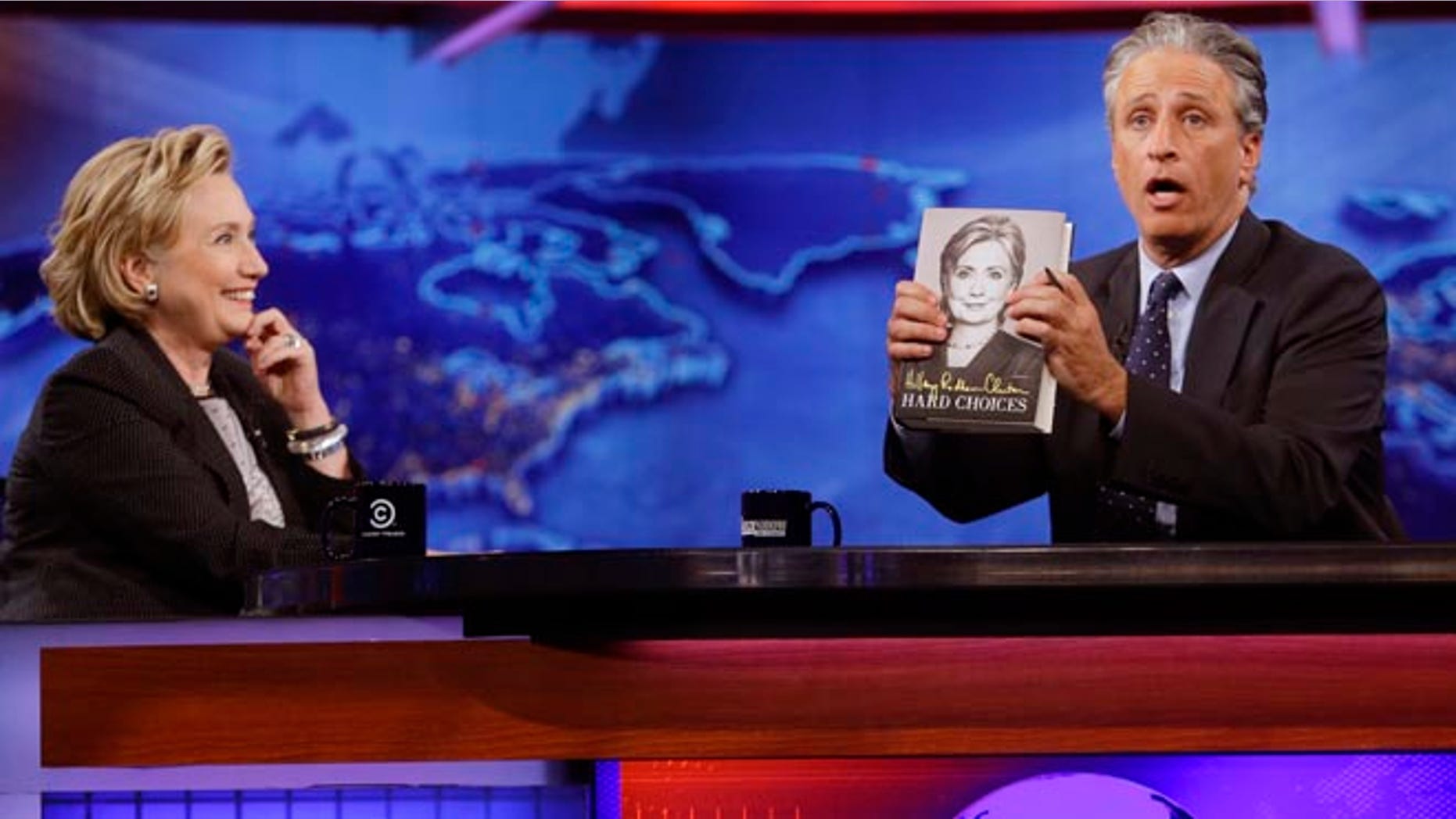 Former U.S. Secretary of State Hillary Rodham Clinton during a taping of "The Daily Show with Jon Stewart", Tuesday, July 15, 2014, in New York.