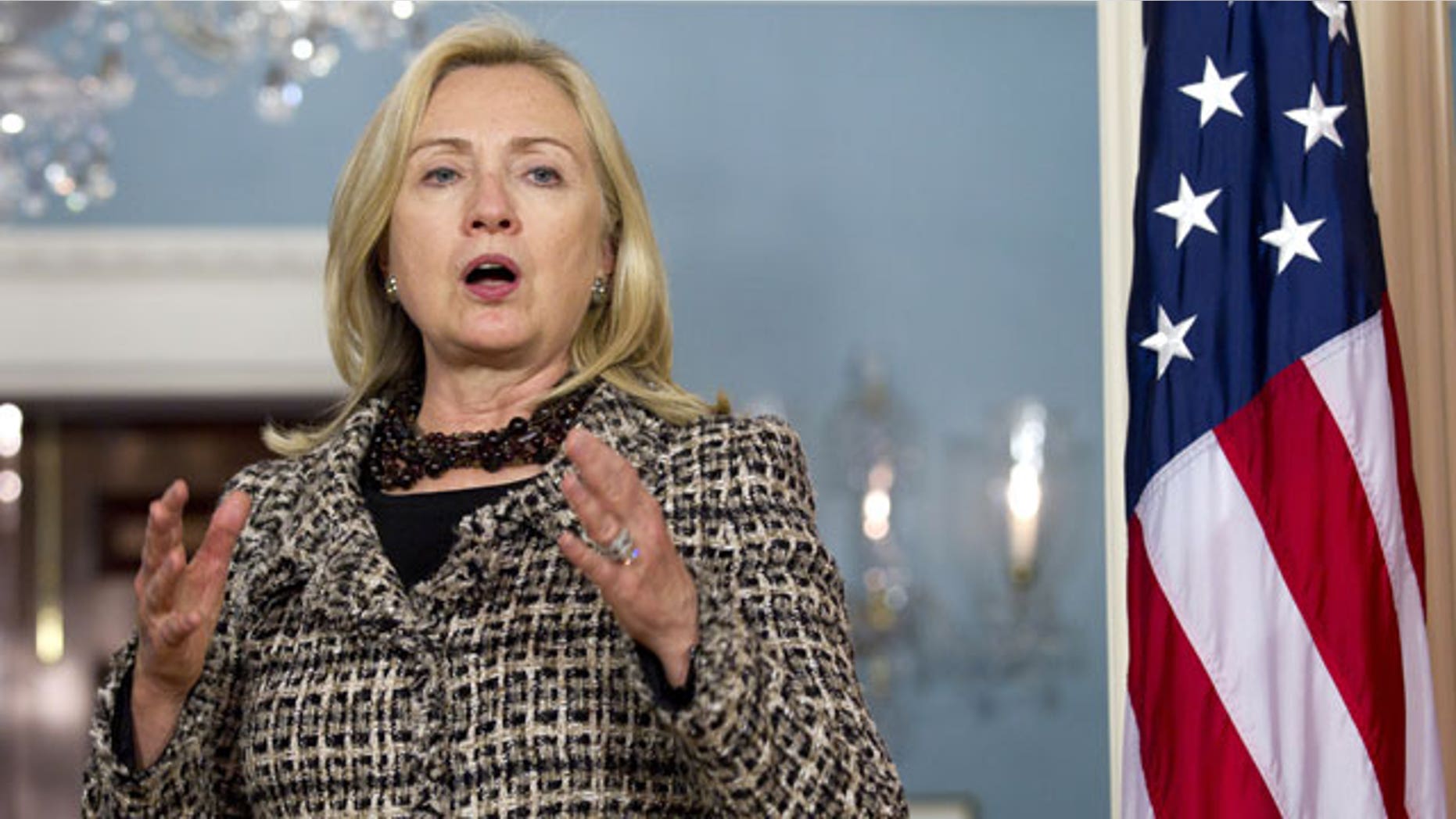 October 11: Secretary of State Hillary Rodham Clinton speaks as she meets with Montenegro Prime Minister Igor Luksic, not seen, at the State Department.