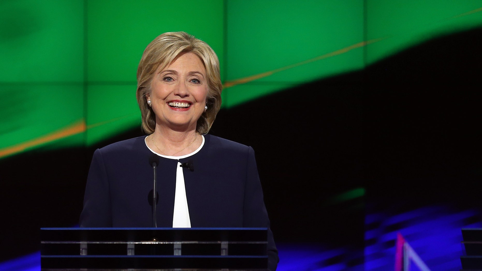 LAS VEGAS, NV - OCTOBER 13: Democratic presidential candidate Hillary Clinton takes part in a presidential debate sponsored by CNN and Facebook at Wynn Las Vegas on October 13, 2015 in Las Vegas, Nevada. Five Democratic presidential candidates are participating in the party's first presidential debate. (Photo by Joe Raedle/Getty Images)