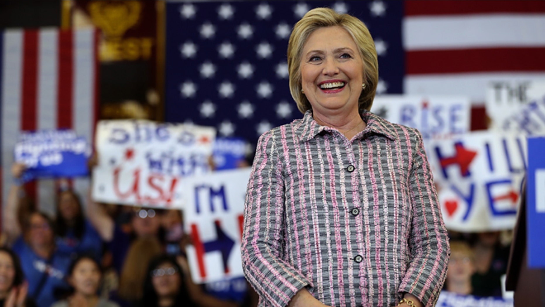 SACRAMENTO, CA - JUNE 05: Democratic presidential candidate former Secretary of State Hillary Clinton looks on during a campaign rally at Sacramento City College on June 5, 2016 in Sacramento, California. The California primary is June 7. (Photo by Justin Sullivan/Getty Images)