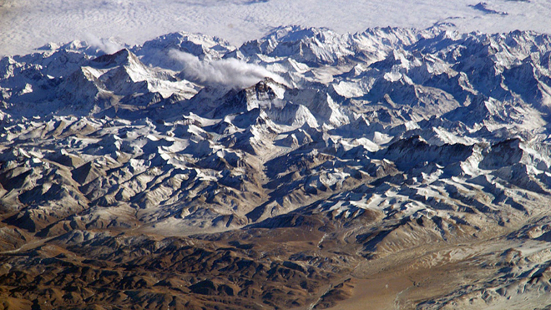 Astronauts on board the International Space Station recently took advantage of their unique vantage point to photograph the Himalayas, looking south from over the Tibetan Plateau. Mt. Everest (29,035 feet) is at right.