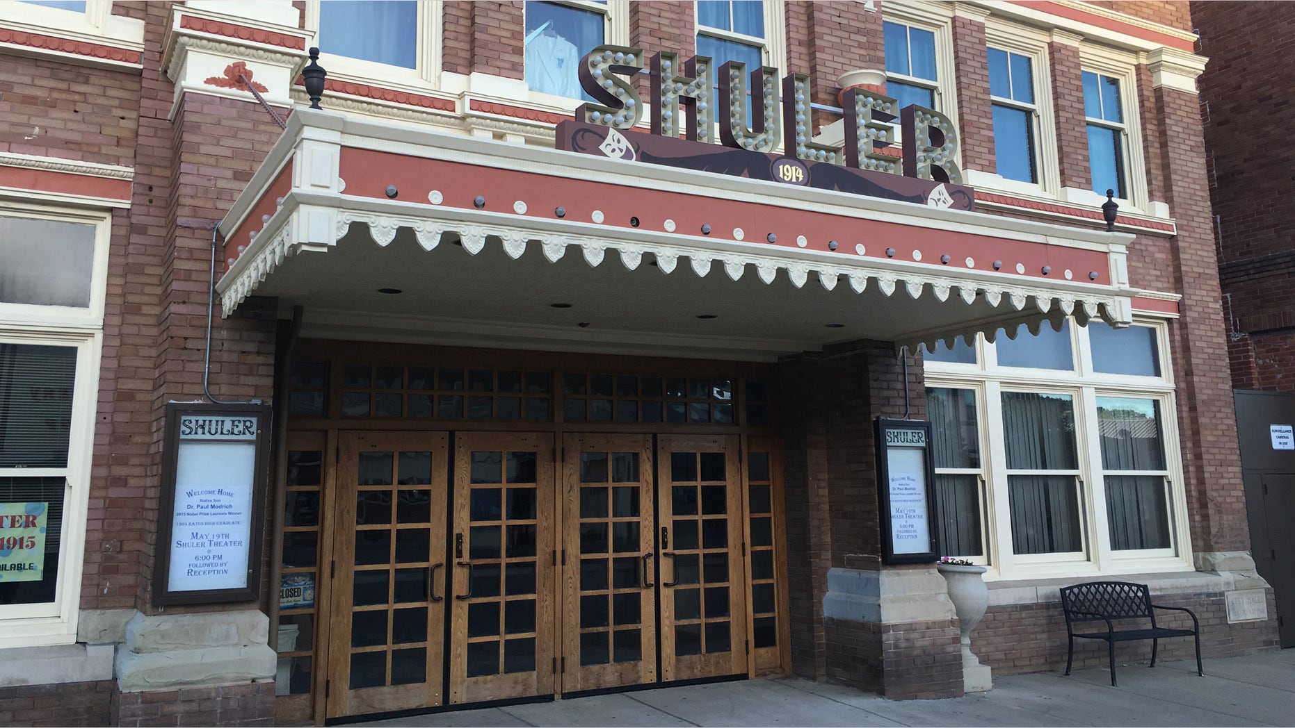 This Sunday, May 22, 2016 photo shows the newly refurbished Shuler Theater in downtown Raton, N.M. The theater is one of many theaters in rural New Mexico towns being revitalized thanks to a state initiative. A New Mexico economic development program, similar to efforts in Iowa and Illinois, seeks to save the often-forgotten theaters in small cities and towns with help on refurbishing buildings and grants for new digital projection and sound equipment. (AP Photo/Russell Contreras)