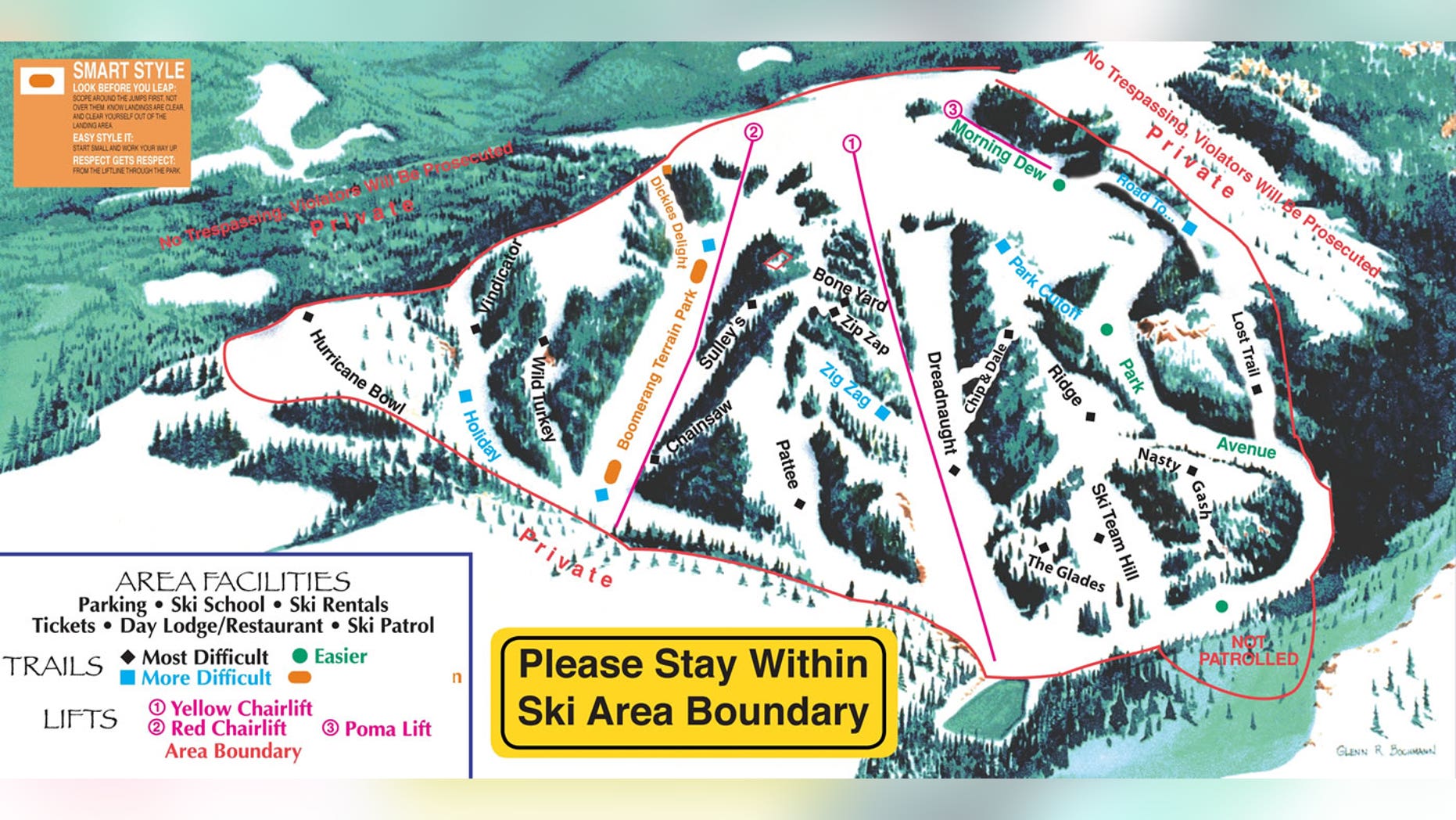 Trail map of Hogadon Ski Area in Casper, Wyo.
