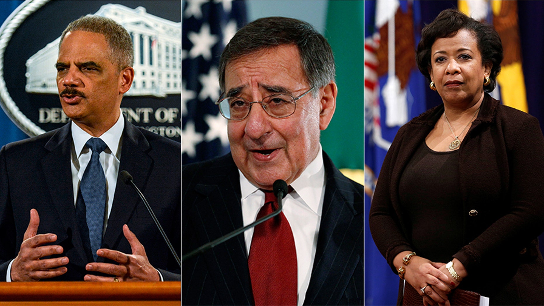 Obama administration officials (from left to right) Eric Holder, Leon Panetta and Loretta Lynch also took non-commercial flights.