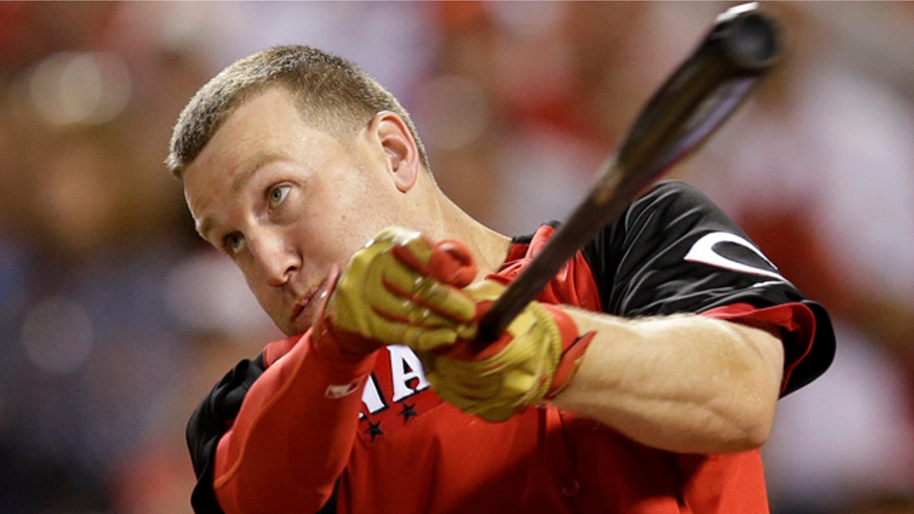 July 13, 2015: Todd Frazier of the Cincinnati Reds hits in the final round of the MLB All-Star baseball Home Run Derby in Cincinnati. (AP Photo/John Minchillo)