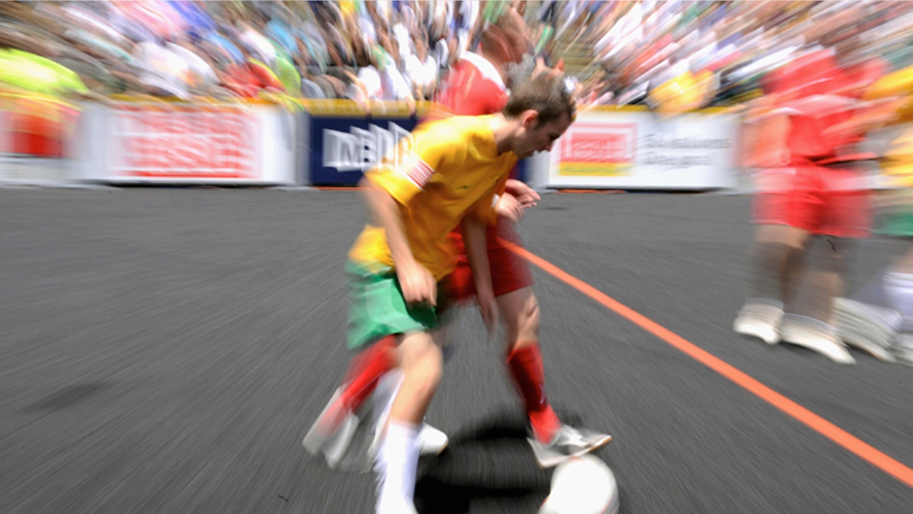 MELBOURNE, AUSTRALIA - DECEMBER 03: Coen Slaughter of Australia controls the ball during the Australia and the Czech Republic at the 2008 Homeless World Cup at Federation Square on December 3, 2008 in Melbourne, Australia. (Photo by Robert Cianflone/Getty Images)