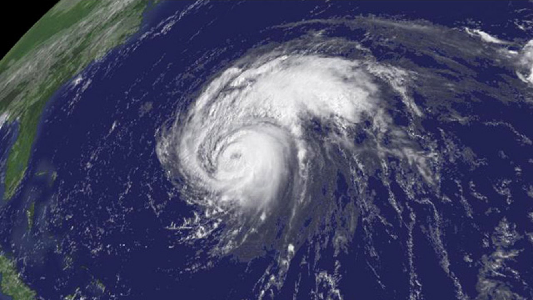 Hurricane Bill hovers 820 miles southeast of Cape Hatteras, North Carolina, on August 21, 2009. Bill was a category 3 hurricane with 115 MPH winds at the time.