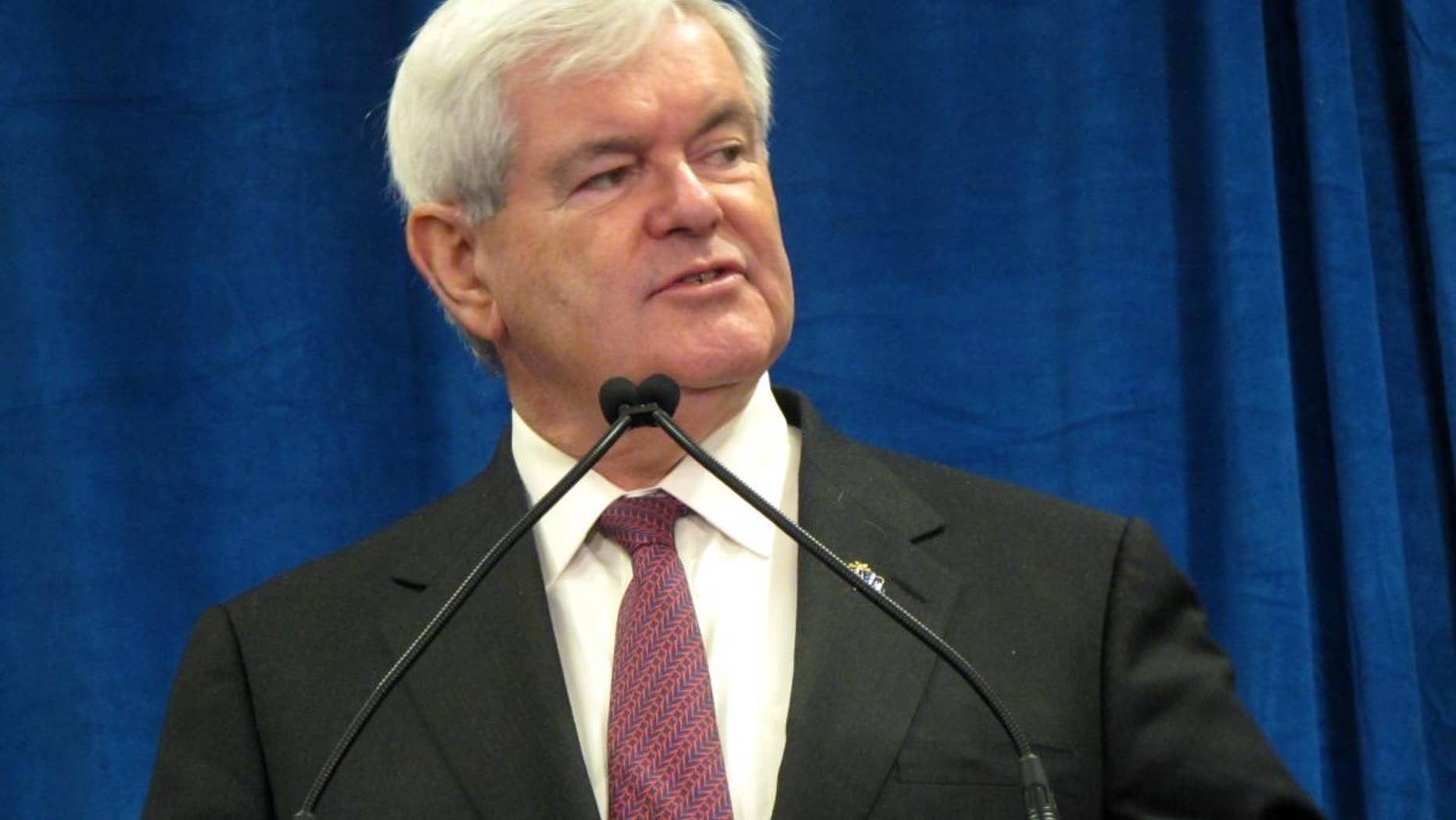 Newt Gingrich speaks to employees of Nationwide Insurance before signing the Americans for Securing the Border's Fence Pledge (Fox)