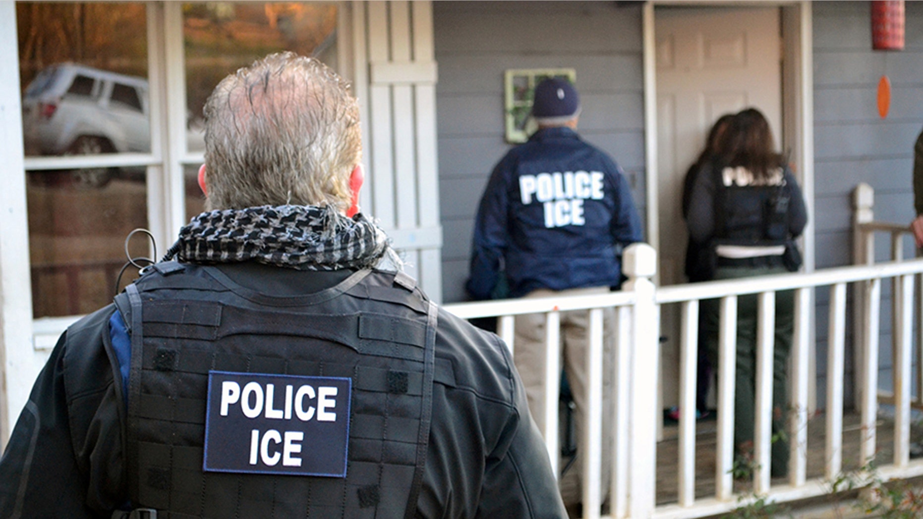 A file photo showing an ICE enforcement action in Atlanta one year ago, on Feb. 9, 2017.