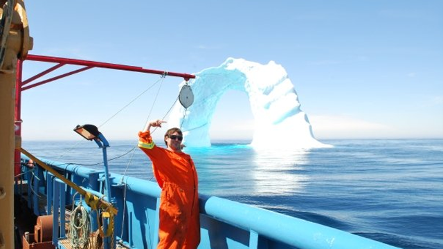 Strange sighting: an iceberg archway, floating in the middle of the Atlantic Ocean.