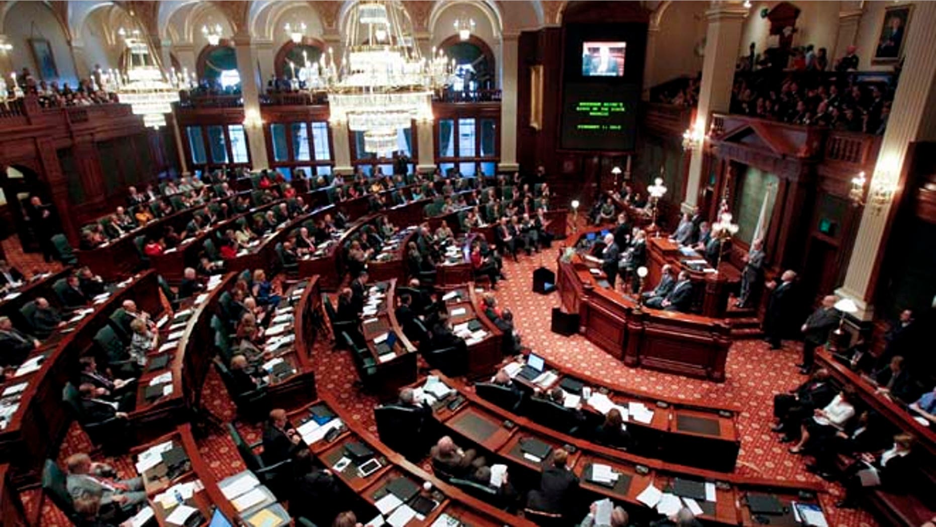 This Feb. 1, 2012 file photo shows the House Chambers of the Illinois State Capitol in Springfield, Illinois.