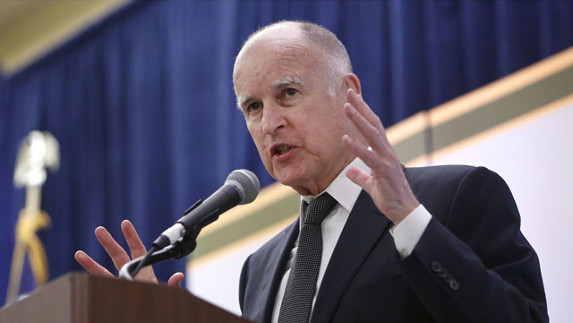 FILE - In this May 29, 2013 file photo, Gov. Jerry Brown at the California State Association of Counties Legislative Conference in Sacramento, Calif. (AP Photo)