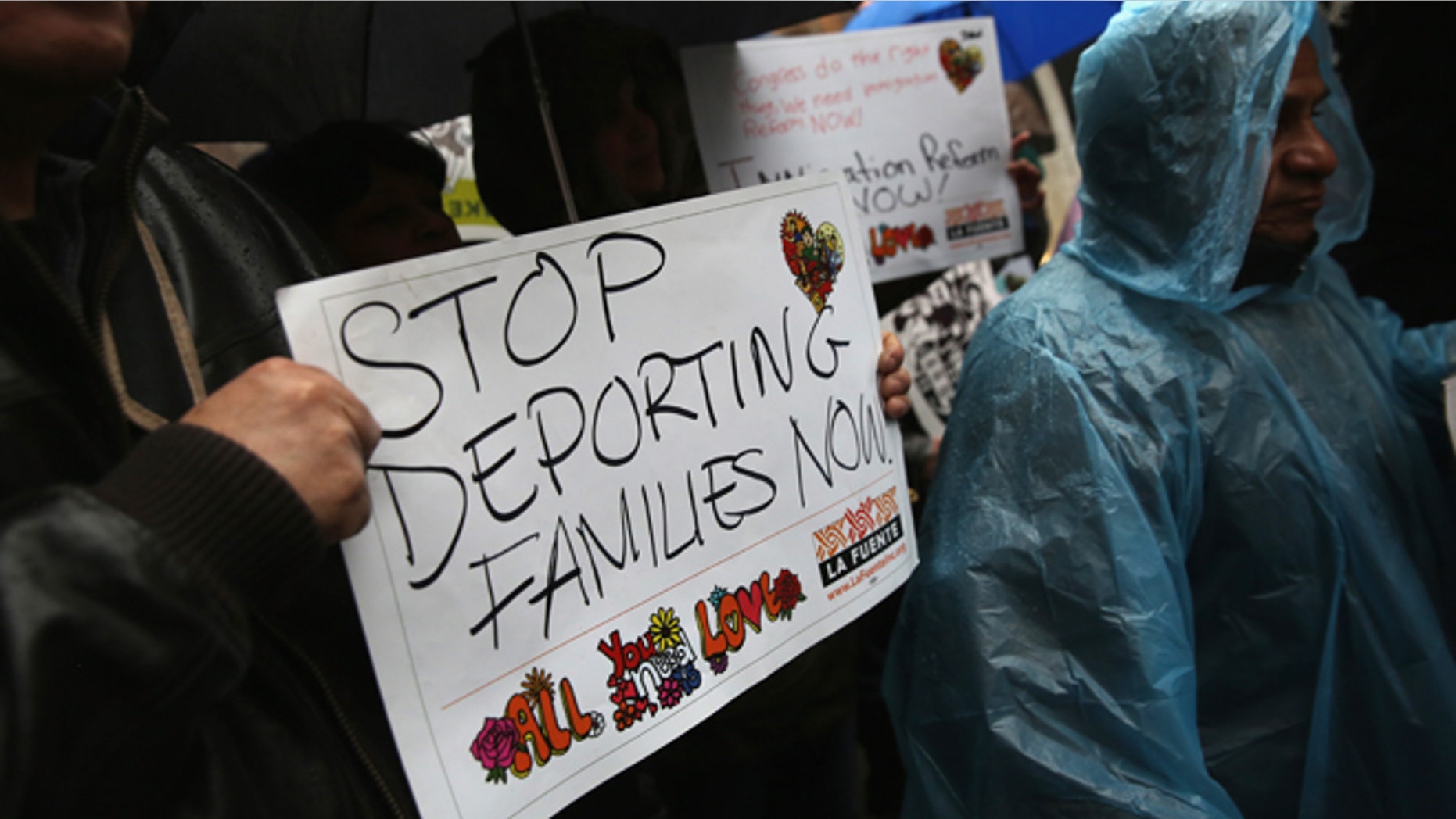 NEW YORK, NY - APRIL 07: Immigration reform advocates protest outside a fundraiser hosted by U.S. Speaker of the House John Boehner (R-OH), on April 7, 2014 in New York City. Boehner has blocked bi-partisan immigration reform legislation, passed by the Senate last year and supported by President Barack Obama, from reaching a vote in the House of Representatives. (Photo by John Moore/Getty Images)