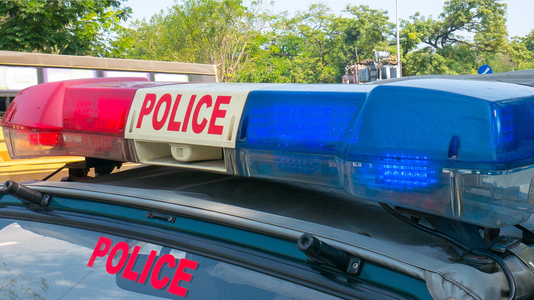 A police car on the street in Chennai, India.