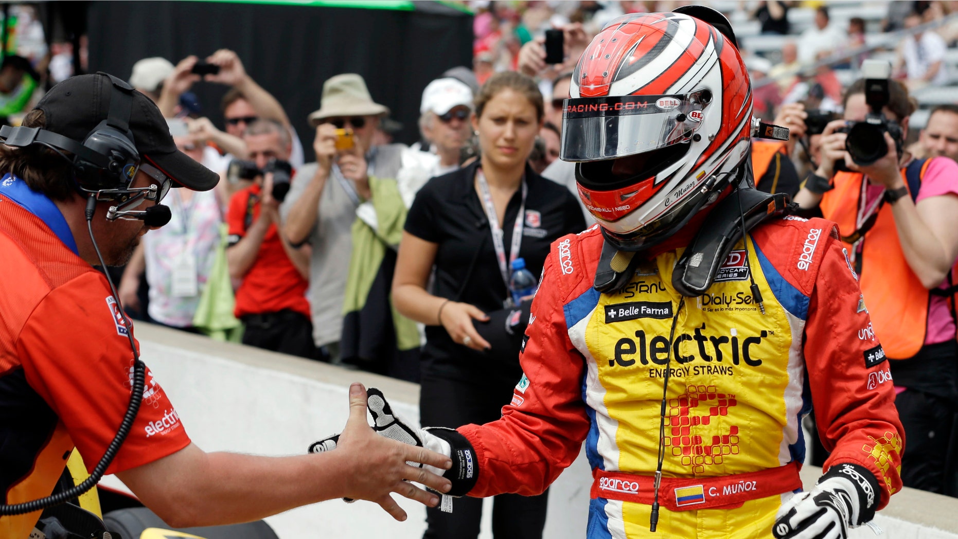Carlos Munoz on the first day of qualifications for the Indianapolis 500 auto race, on May 18, 2013.