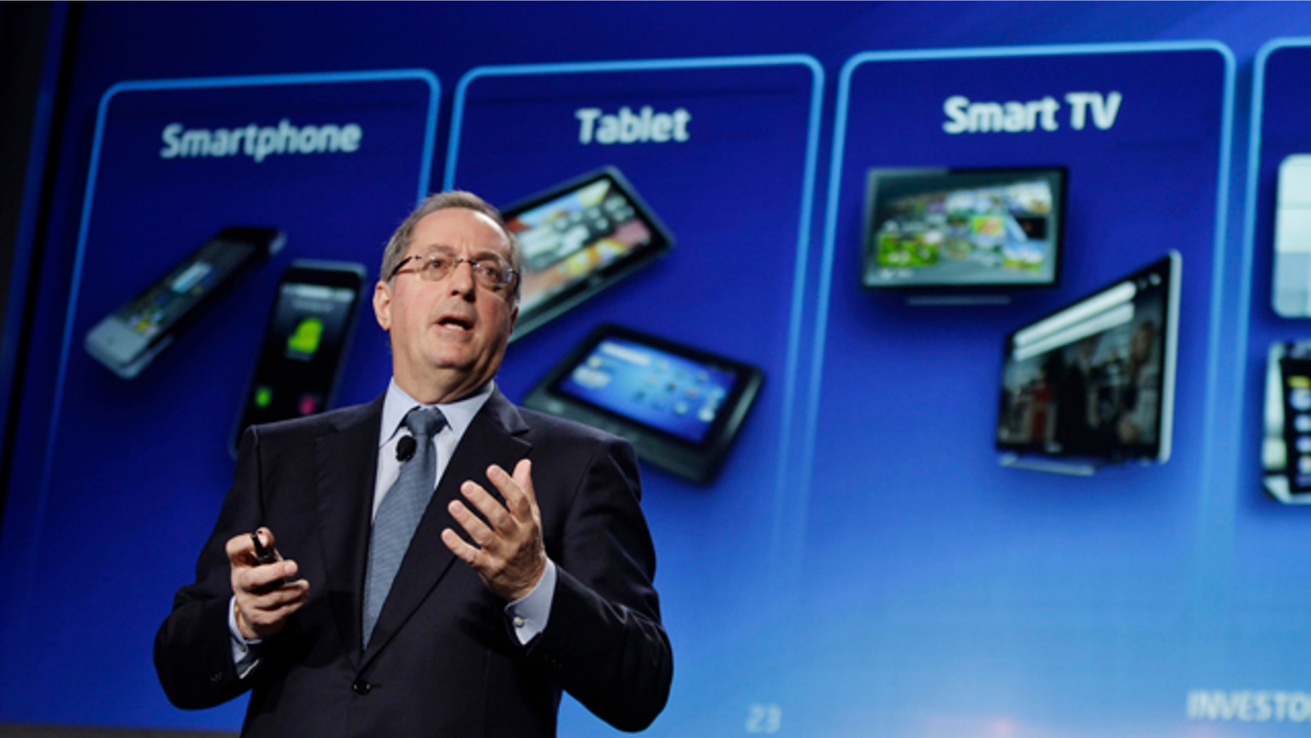 May 17, 2011: Intel CEO Paul Otellini talks about tablet, smartphone and smart TV devices using Intel chips during Intel's Investor Meeting at Intel headquarters in Santa Clara, Calif.