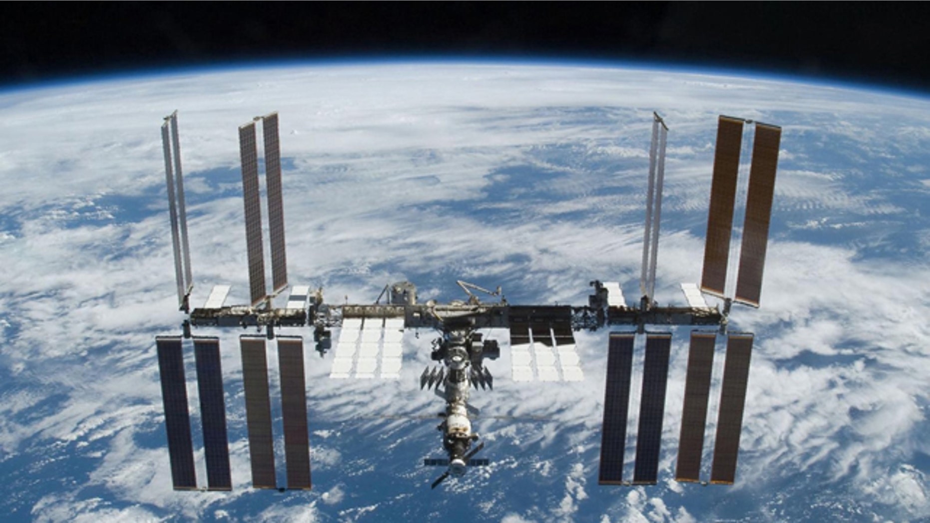 The International Space Station is photographed soon after the space shuttle Atlantis and the station began their post-undocking separation in 2009.