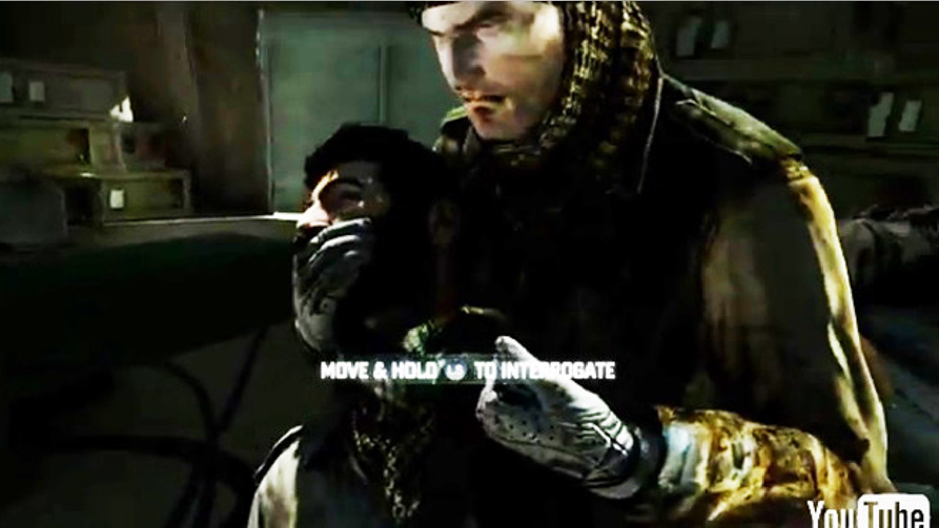 A controversial torture sequence from the upcoming game "Splinter Cell: Blacklist" -- artificially brightened here to show details.
